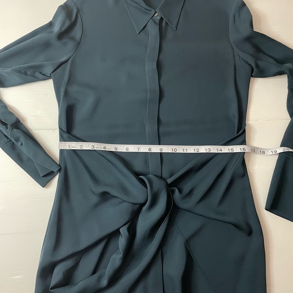 Theory Talbilla Knotted Silk Crepe De Chine Shirt Dress Deep Blue Green Sz 0 - Picture 11 of 11